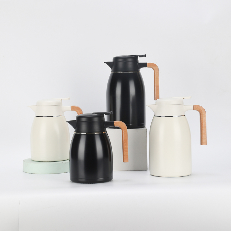Stainless Steel vacuum pitcher Thermal Coffee Carafe Vacuum Jug Insulation Thermos Coffee Pot with Wood Handle