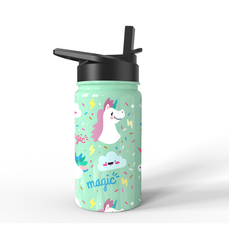 BPA Free Kid Water Bottle Double Wall Vacuum Insulate Bottle with Lid Straw Outdoor Sports Kids Bottle for School