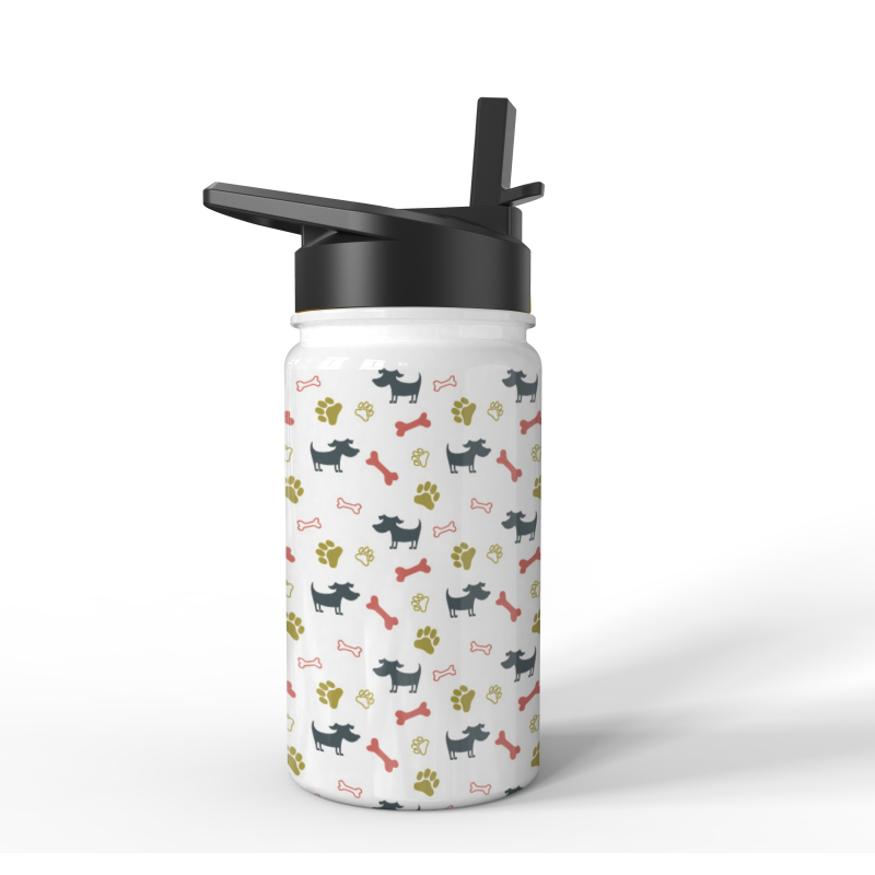 BPA Free Kid Water Bottle Double Wall Vacuum Insulate Bottle with Lid Straw Outdoor Sports Kids Bottle for School