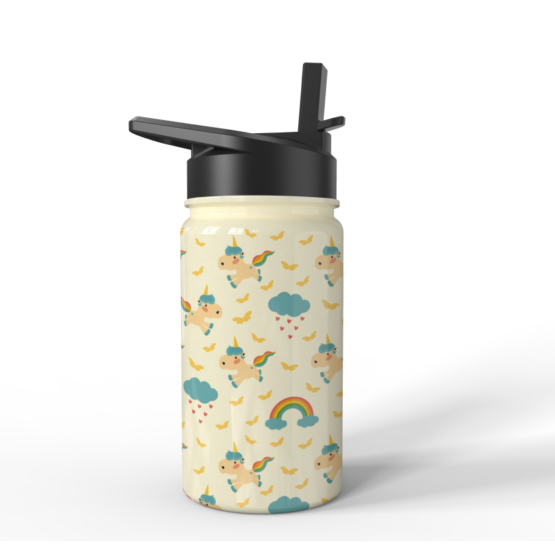 BPA Free Kid Water Bottle Double Wall Vacuum Insulate Bottle with Lid Straw Outdoor Sports Kids Bottle for School