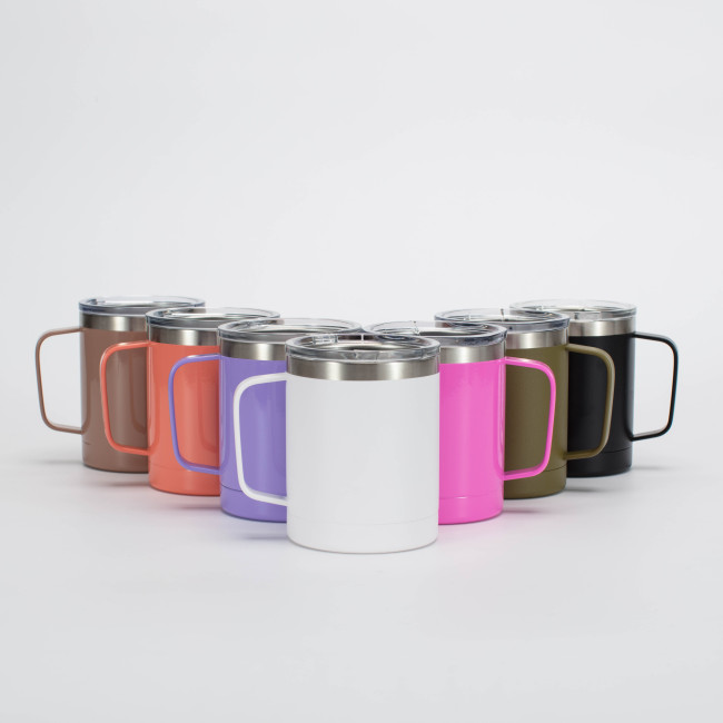 14 OZ Custom Double Wall Vacuum Insulated Stainless Steel Travel Coffee Mug with Handle BPA Free Lid