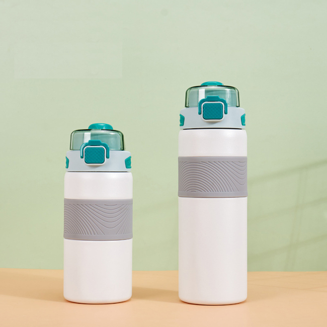 2 in 1 Lid  Wide Mouth Stainless Steel Insulated Water Bottle Insulated Aqua Flask Soft Straw Drinking Bottle