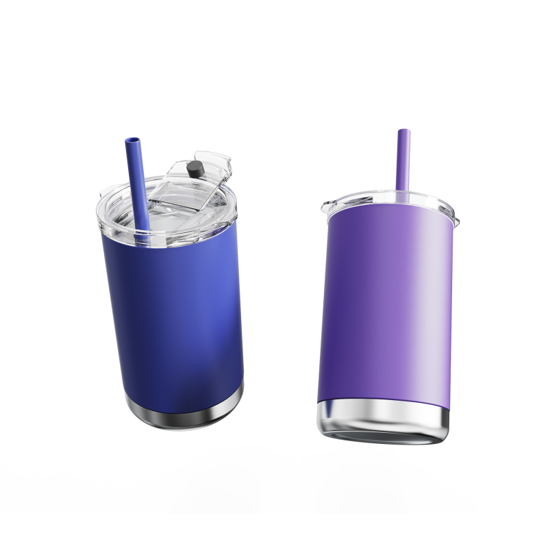Hot Seller Kid 16oz set of 2 Stackable Double Wall Stainless Steel 304 Kids Cups Tumbler with Silicone Straws