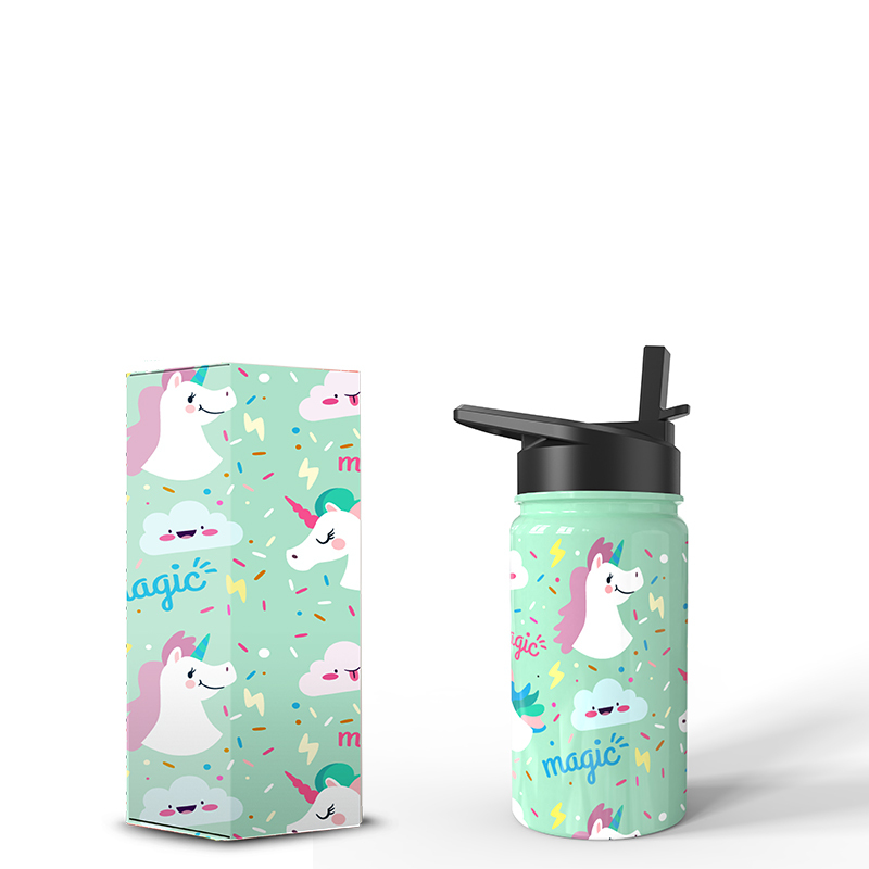 Kawaii Girls Cute BPA Free 12oz Doule wall Stainless Steel Baby Children Kids Insulated Water Bottle with straw