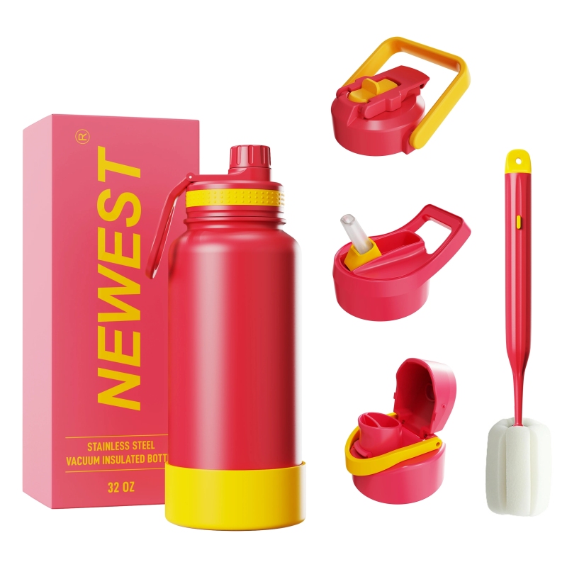New 32oz Stainless Steel Vacuum Insulated Water Bottle with Straw Lid