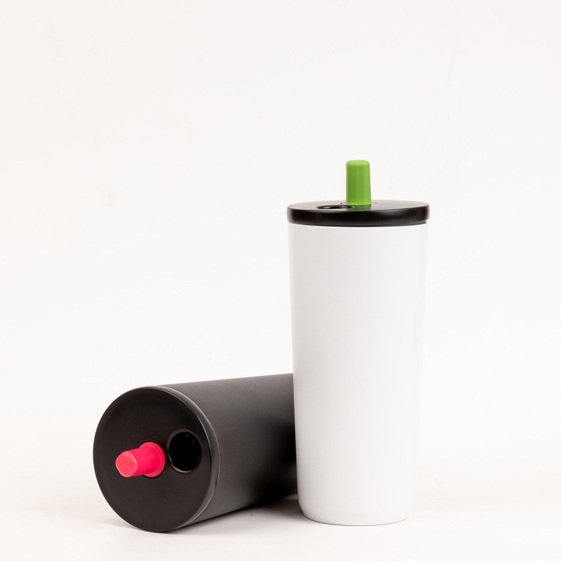 Factory Direct Sales Powder Coating Water Cup Outdoor Sports Convenient Drinking with Straw BPA Free Coffee Cup
