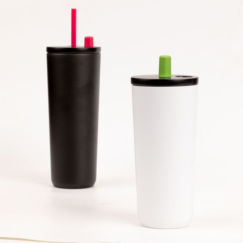 Factory Direct Sales Powder Coating Water Cup Outdoor Sports Convenient Drinking with Straw BPA Free Coffee Cup