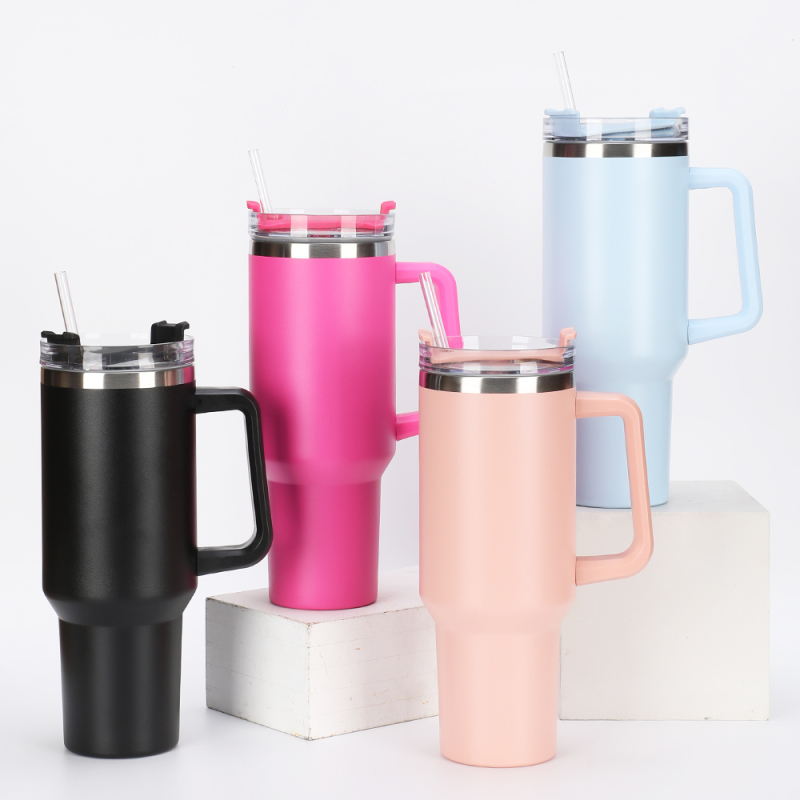 Factory Wholesale Doule Wall Custom Logo Tumbler 40oz Thermal Vacuum Tumbler Direct Drinking with Handle Spout Lid