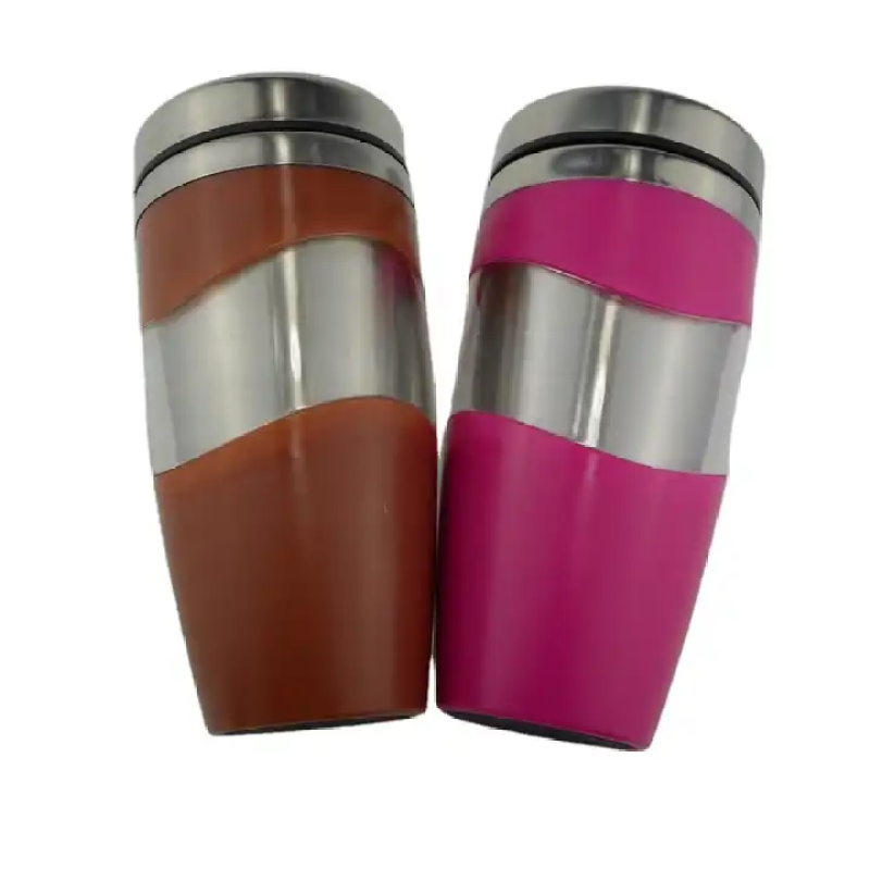 Custom 16OZ double insulated coffee cup with stainless steel inside and plastic outside coffee travel cup