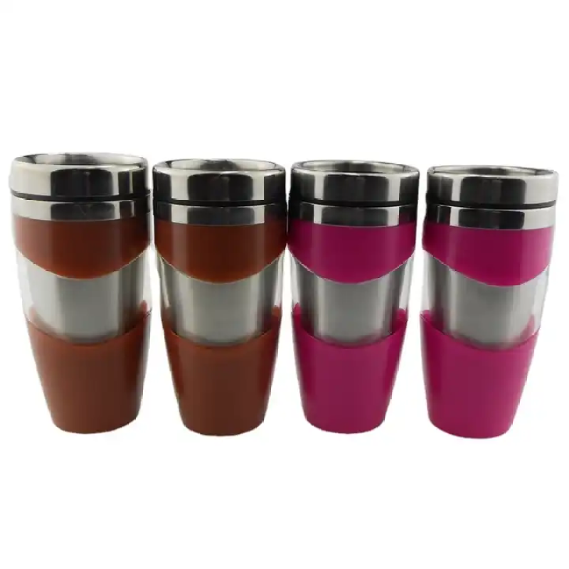 Custom 16OZ double insulated coffee cup with stainless steel inside and plastic outside coffee travel cup