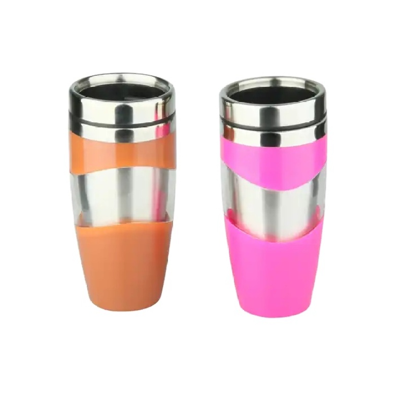 Custom 16OZ double insulated coffee cup with stainless steel inside and plastic outside coffee travel cup