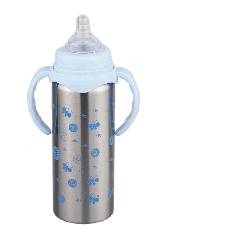 Eco-friendly 8oz Baby BPA FREE Sppy Cup Double Wall Stainless Steel Baby Feeding Bottle Thermos  With Straw Baby Water Bottle