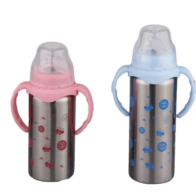 Eco-friendly 8oz Baby BPA FREE Sppy Cup Double Wall Stainless Steel Baby Feeding Bottle Thermos  With Straw Baby Water Bottle