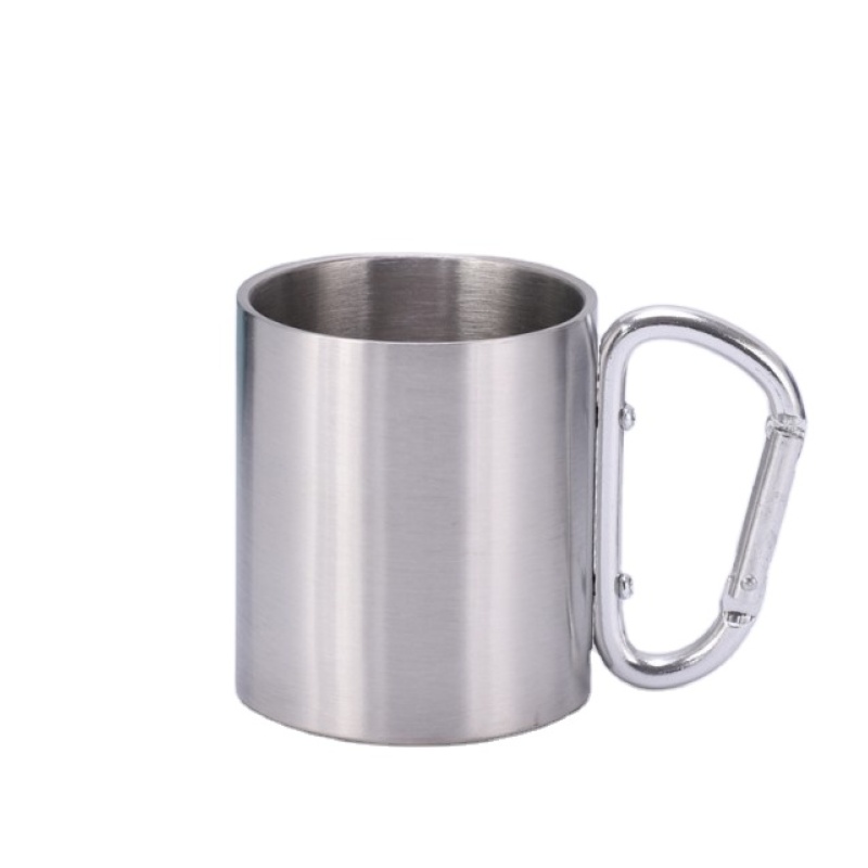 Mugs customizable Double Wall Stainless Steel outdoor Camping Travel Carabiner Mug Steel Cup with Handle