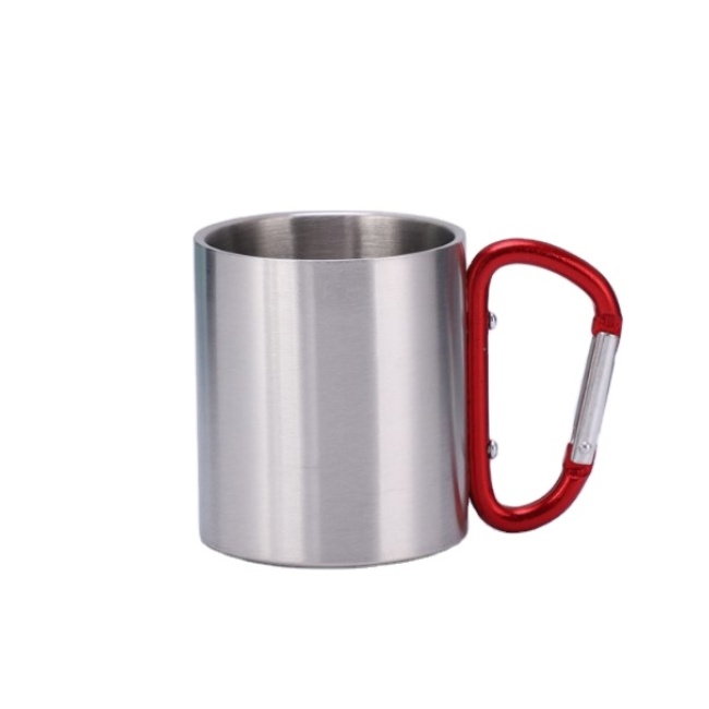 Mugs customizable Double Wall Stainless Steel outdoor Camping Travel Carabiner Mug Steel Cup with Handle