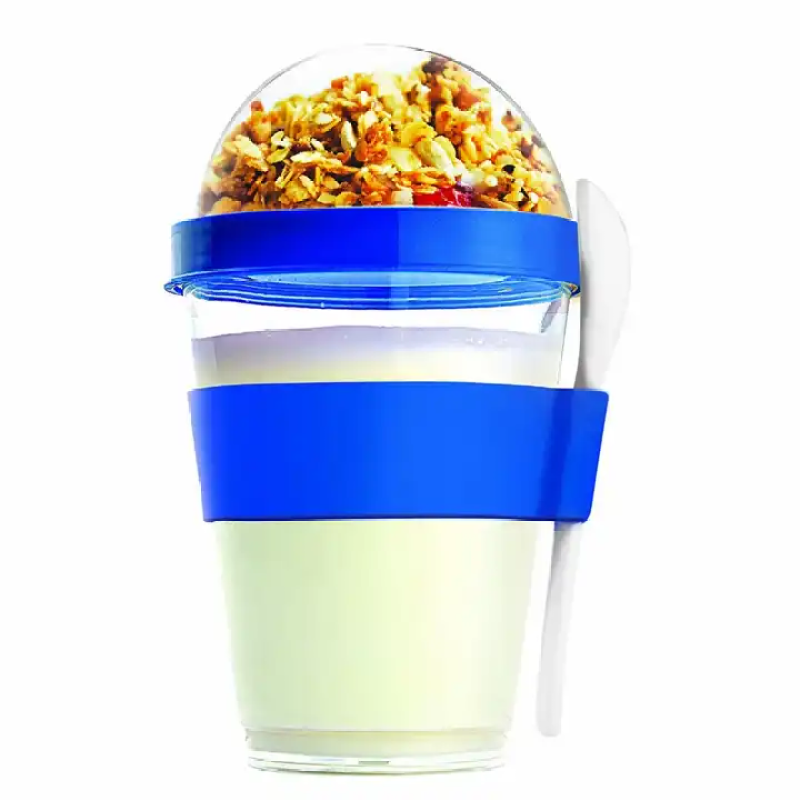 Hot sell eco-friendly portable yogurt oatmeal Breakfast cereal with spoon plastic cup