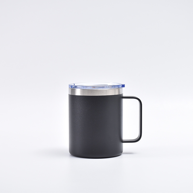 12oz Double Wall Insulated Vacuum Flasks Beer Mug With Handle Lid Stainless Steel Travel Mug