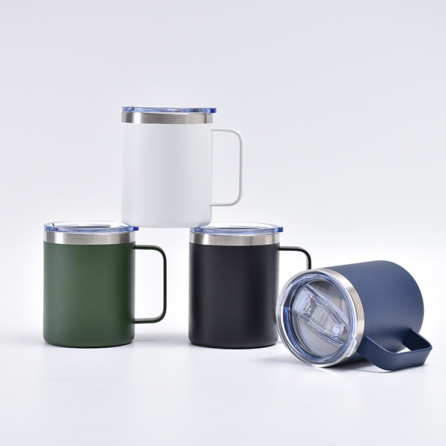 12oz Double Wall Insulated Vacuum Flasks Beer Mug With Handle Lid Stainless Steel Travel Mug