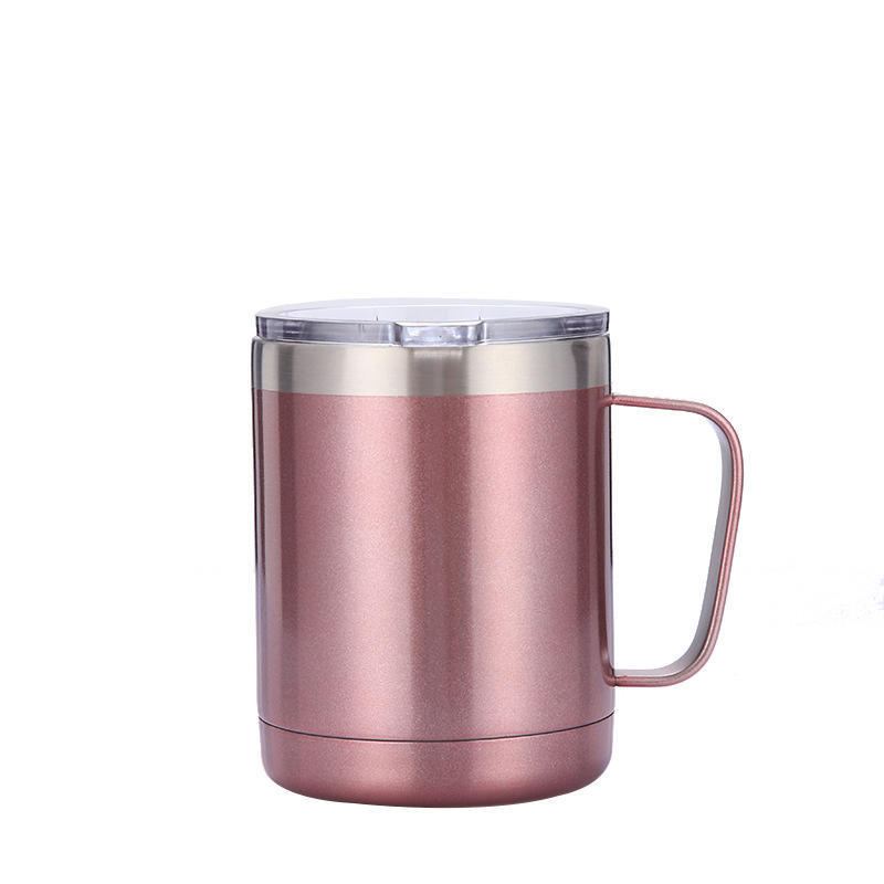Custom Logo 12oz Double Wall Stainless Steel Insulated Beer Travel Mug Tumblers With Handle Lid