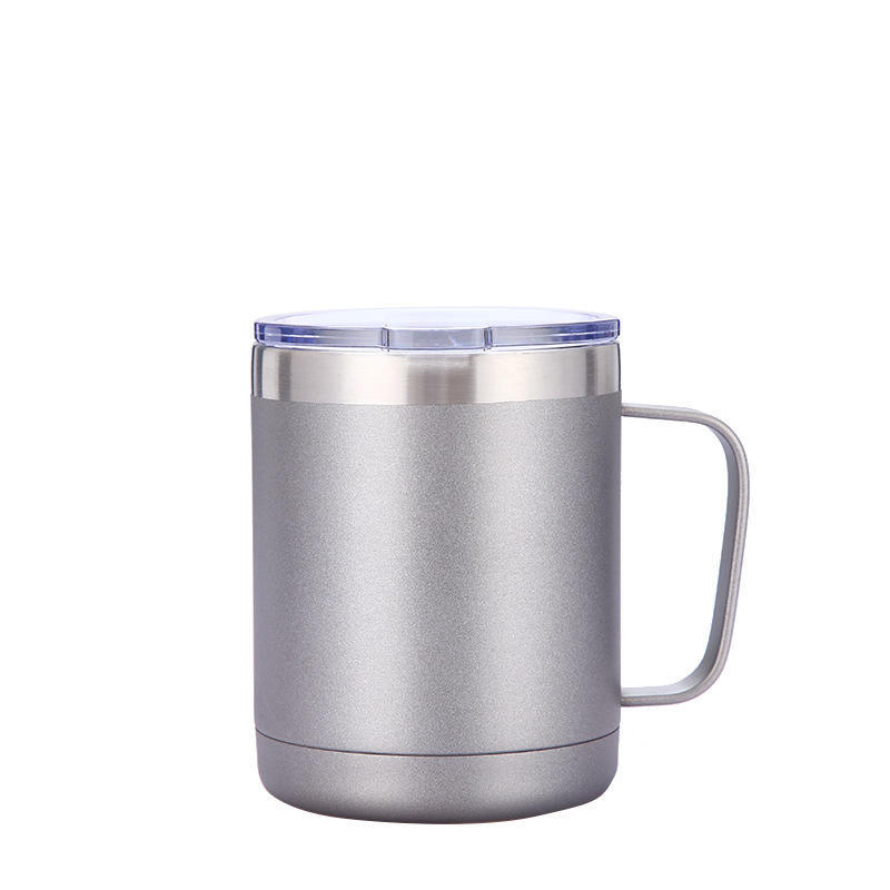 Custom Logo 12oz Double Wall Stainless Steel Insulated Beer Travel Mug Tumblers With Handle Lid