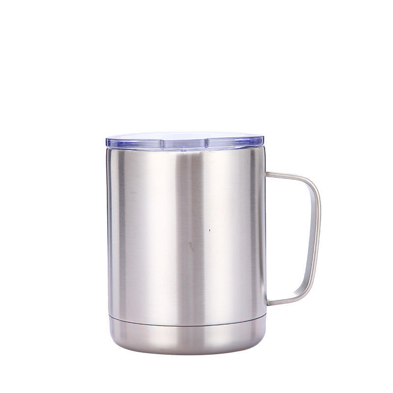 Custom Logo 12oz Double Wall Stainless Steel Insulated Beer Travel Mug Tumblers With Handle Lid