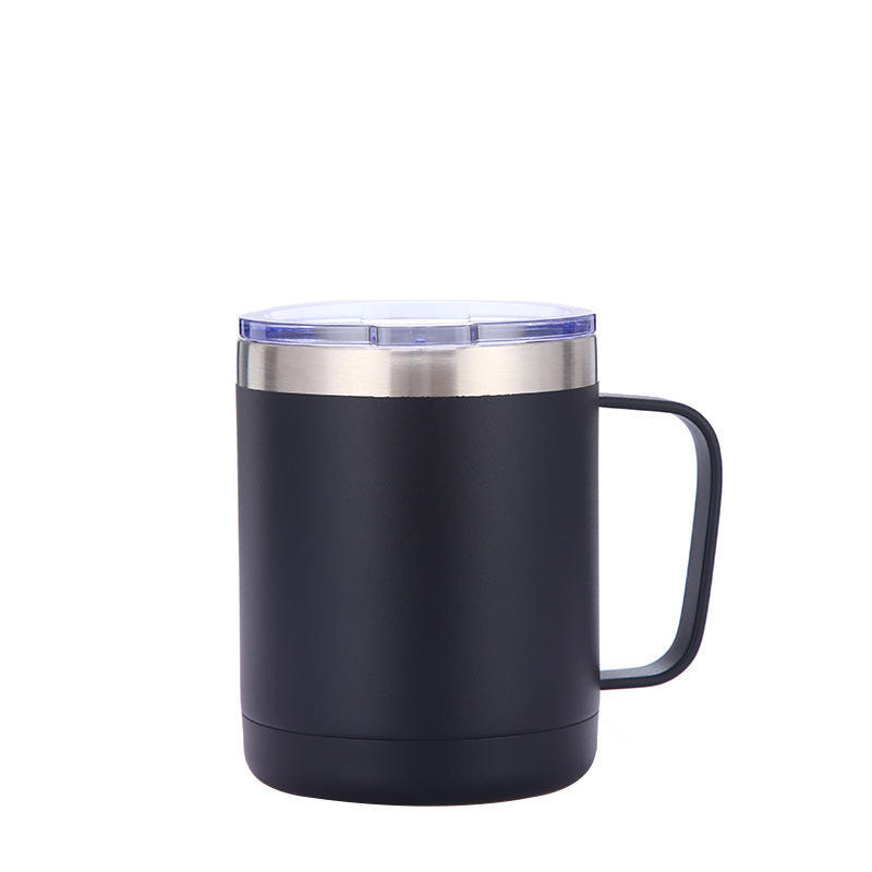 Custom Logo 12oz Double Wall Stainless Steel Insulated Beer Travel Mug Tumblers With Handle Lid