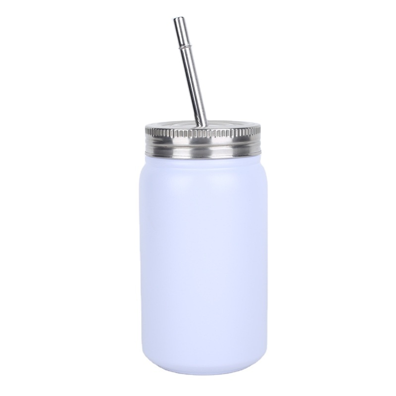 Hot Selling Custom Logo Sublimation Vacuum Insulated Stainless Steel Tumbler Jar With Lid And Metal Straw