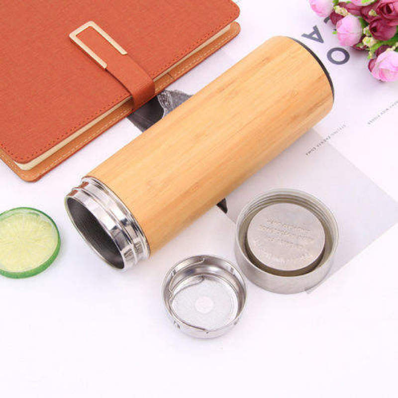 500ml Bamboo Water Bottle Double Wall  Stainless Steel Water Bottle Bamboo with Lid
