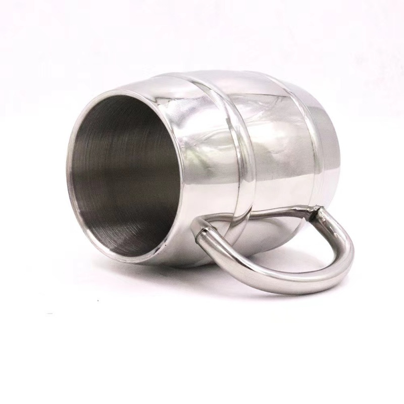 500ML Double Wall Barrel Shaped Stainless Steel Beer Mug With Handle