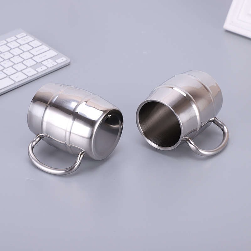 500ML Double Wall Barrel Shaped Stainless Steel Beer Mug With Handle