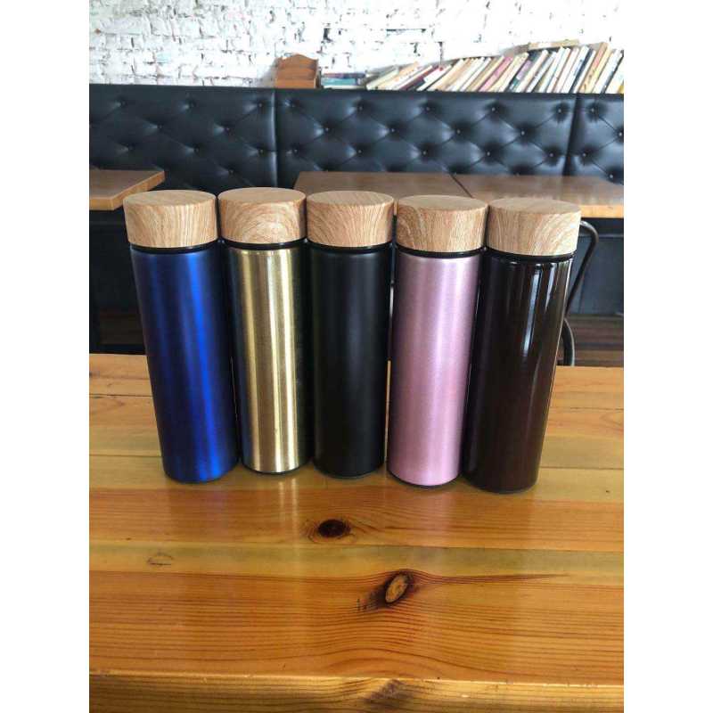 Custom Sport Reusable Stainless Steel Double Wall Vacuum Thermal Flask With Wood Grain Lid Water Bottle