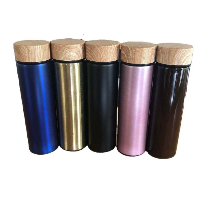 Custom Sport Reusable Stainless Steel Double Wall Vacuum Thermal Flask With Wood Grain Lid Water Bottle