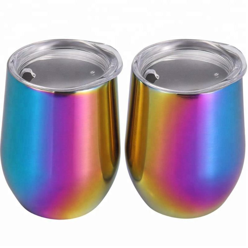 BPA Free 12oz Egg UV Wine Cup Double Wall Vacuum Insulated Stainless Steel Metal Wine Tumbler with Lids