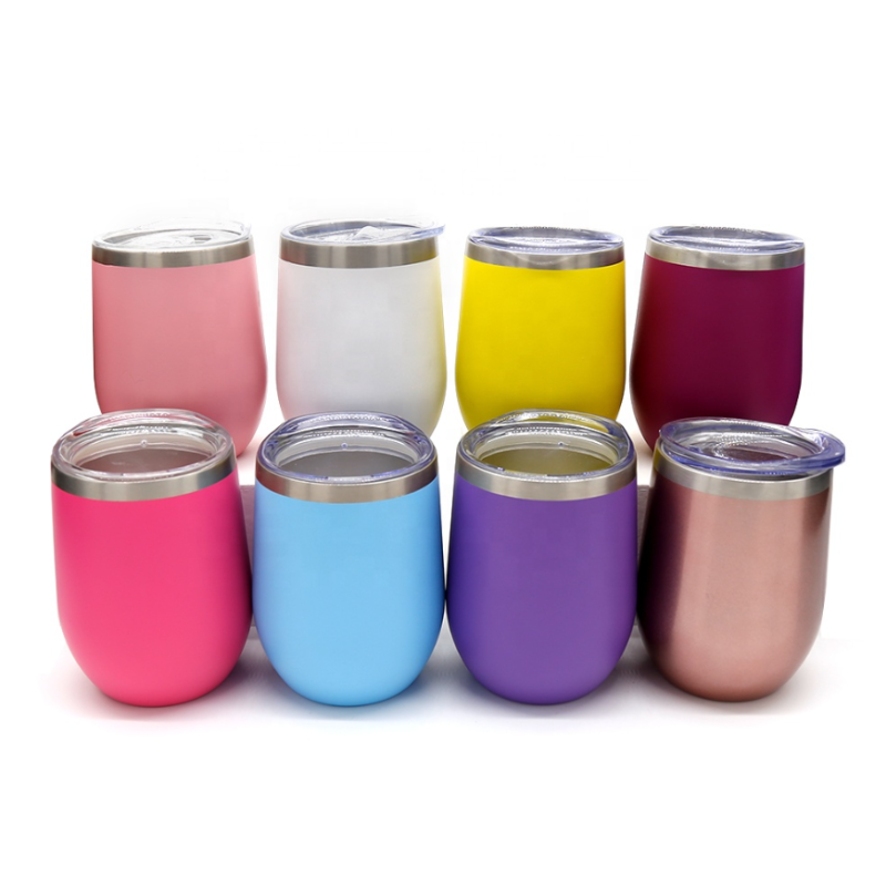 Hot Selling 12oz Wine Tumbler Customized Double Wall Stainless Steel Vacuum Insulated Wine Glass with Lid