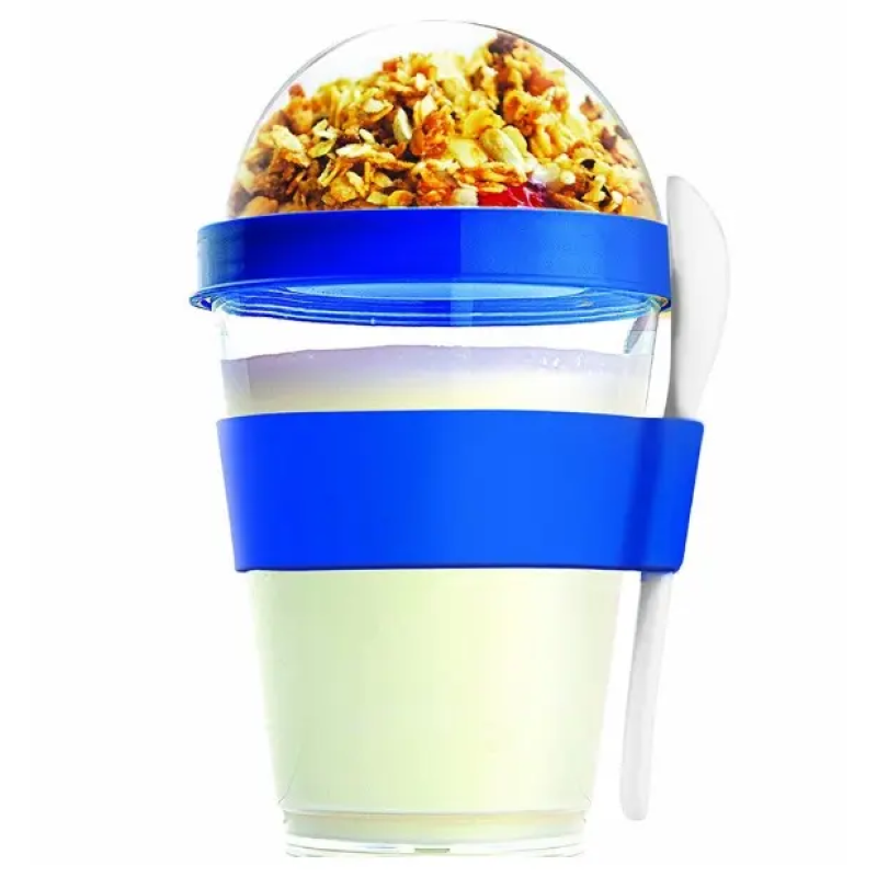 hongtai AS Yogurt Cup With Plastic Spoon Nut Yogurt Cup With Lid Reusable Plastic Mugs Breakfast Cup