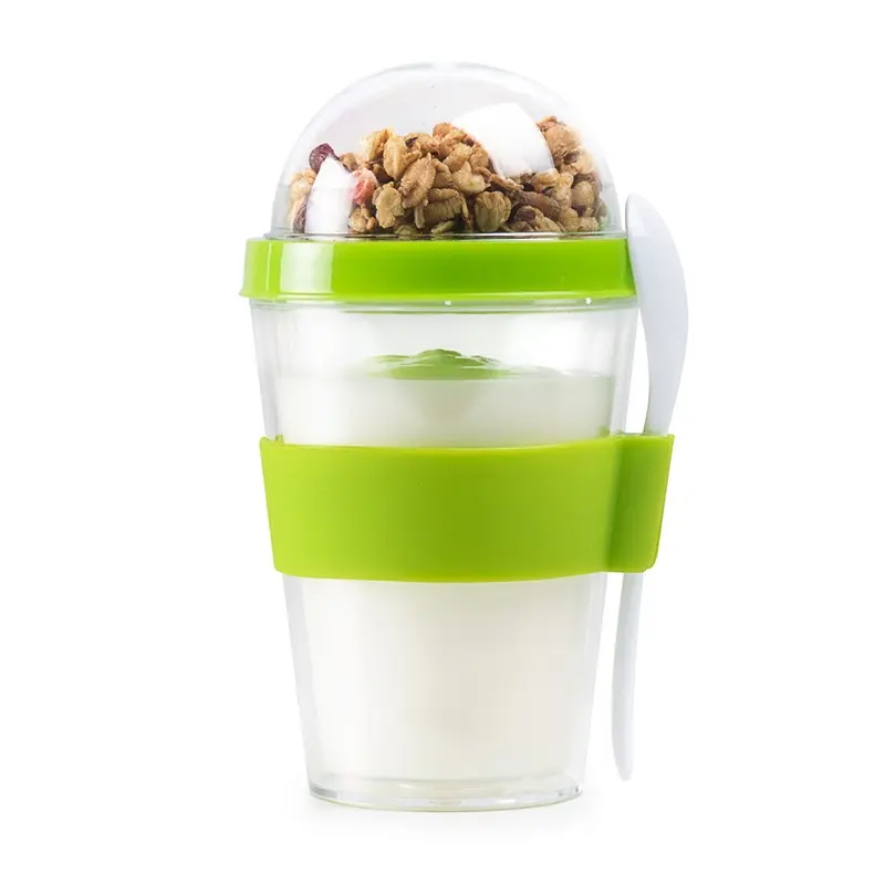 hongtai AS Yogurt Cup With Plastic Spoon Nut Yogurt Cup With Lid Reusable Plastic Mugs Breakfast Cup
