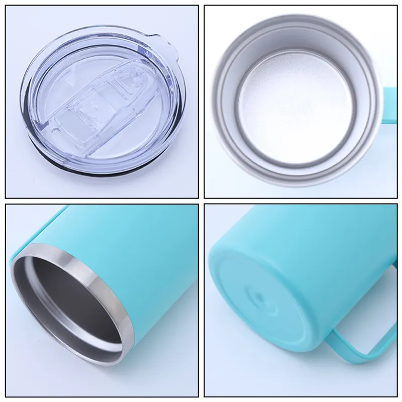 Custom Logo Leak Proof 12oz Tumbler Stainless Steel Travel Coffee Mug Powder Coated Cup With Lid And Hand Grip