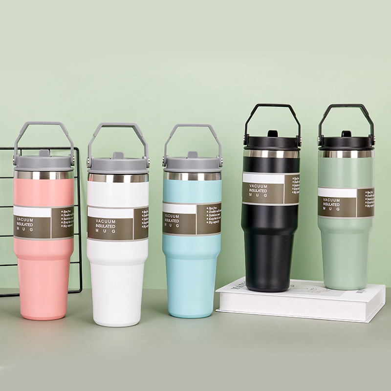 Double Wall Thermos Vacuum Insulated Flask Stainless Steel Travel Mug With Handle Lid Coffee Tumbler