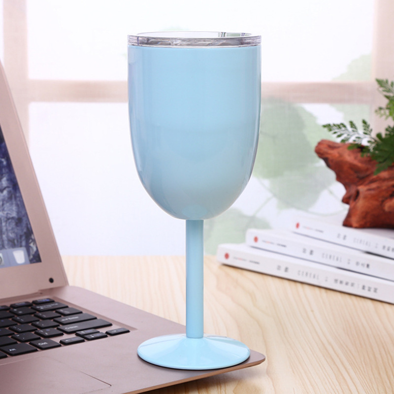 Wuyi Hongtai popular custom logo 11OZ stainless steel goblet double wall wine cup egg cup with lid