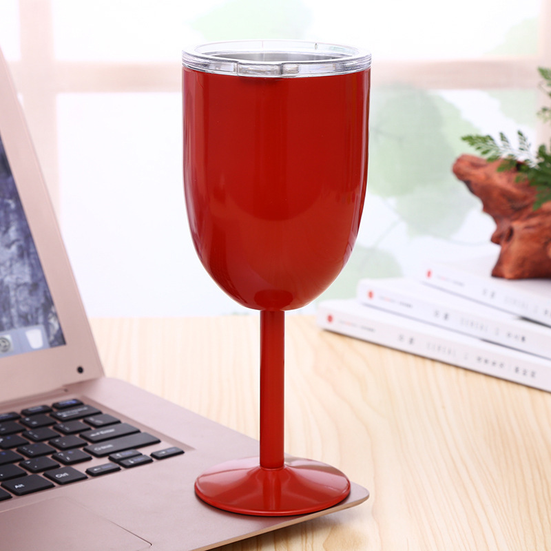 Wuyi Hongtai popular custom logo 11OZ stainless steel goblet double wall wine cup egg cup with lid