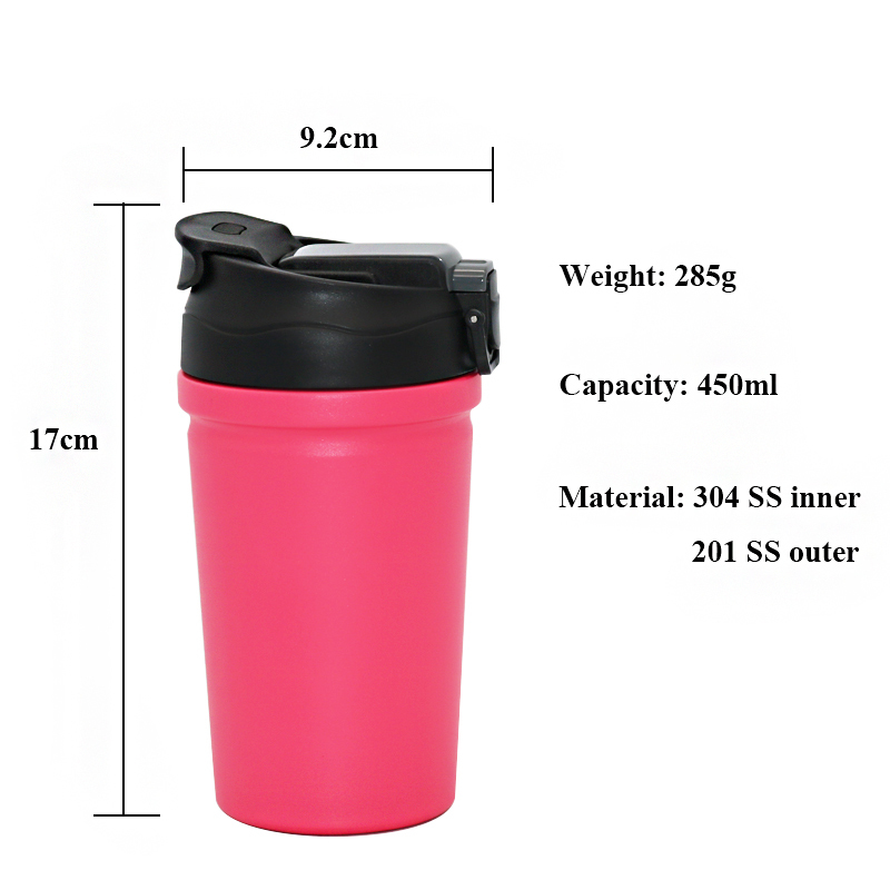 New Style Double Walled 304 Stainless Steel Coffee Mug 450ml Vacuum Insulated Drinking Cup with Dual Open Lid