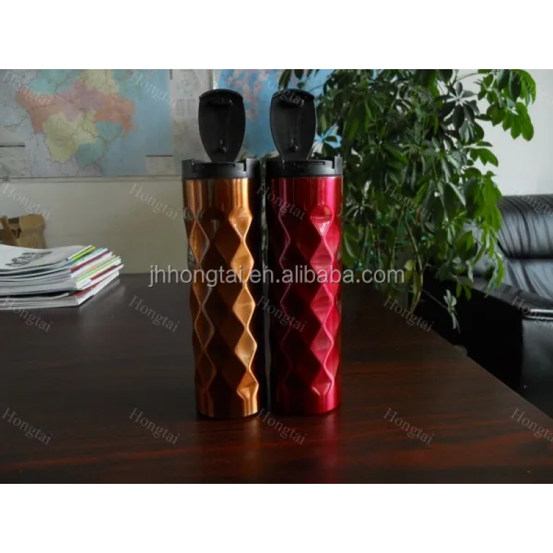 500ml Creative prismatic stainless steel vacuum insulated coffee cup with flip lid