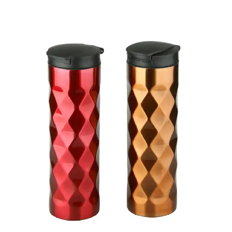 500ml Creative prismatic stainless steel vacuum insulated coffee cup with flip lid