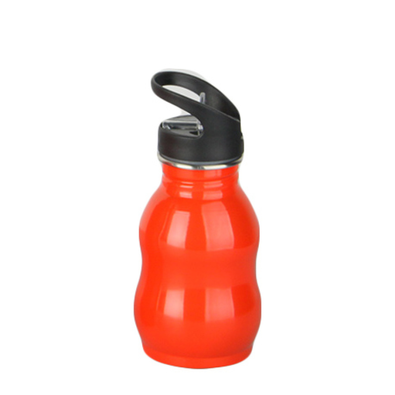 350ml single wall 18/8 stainless steel gourd shape kids water bottle with straw lid