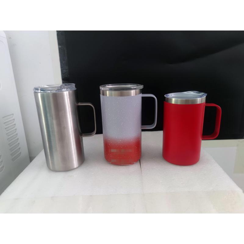 12OZ Eco Friendly Double Wall Insulated Vacuum Flasks Beer Mug With Handle Lid Stainless Steel Travel Mug
