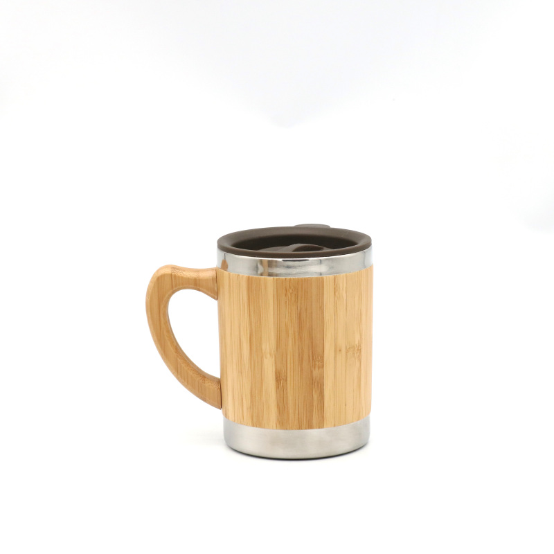 High quality stainless steel vaccum flask Bamboo shell office teacup with double insulated handle mug