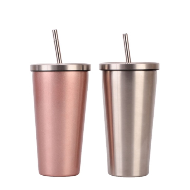High Quality Double Wall Coffee Cup Stainless Steel Keep Hot&Cold Glossy Tumbler with  Straw
