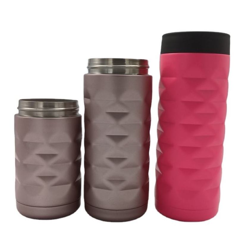 OEM Diamond Shaped Double Wall Stainless Steel Insulated Tumbler Coffee Mug With Flap Lid For Hot Drinks