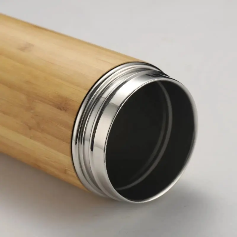 500ml Bamboo Wooden Vacuum Flask 304 Stainless Steel Double Wall Thermoses Smart Sports Insulated Water Bottle