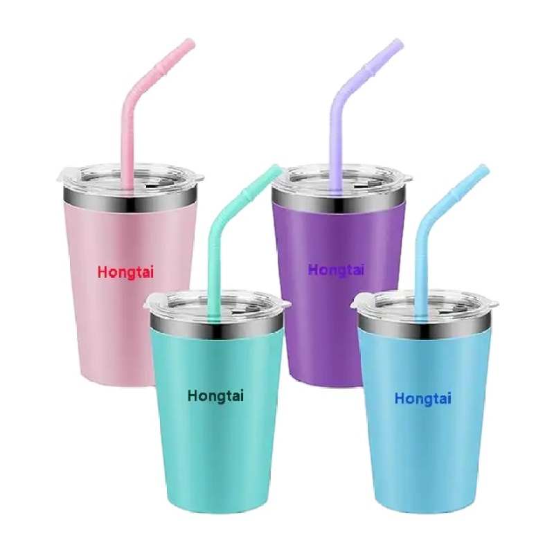 Hot sale custom logo 12 oz double stainless steel vacuum insulated coffee cup with straw